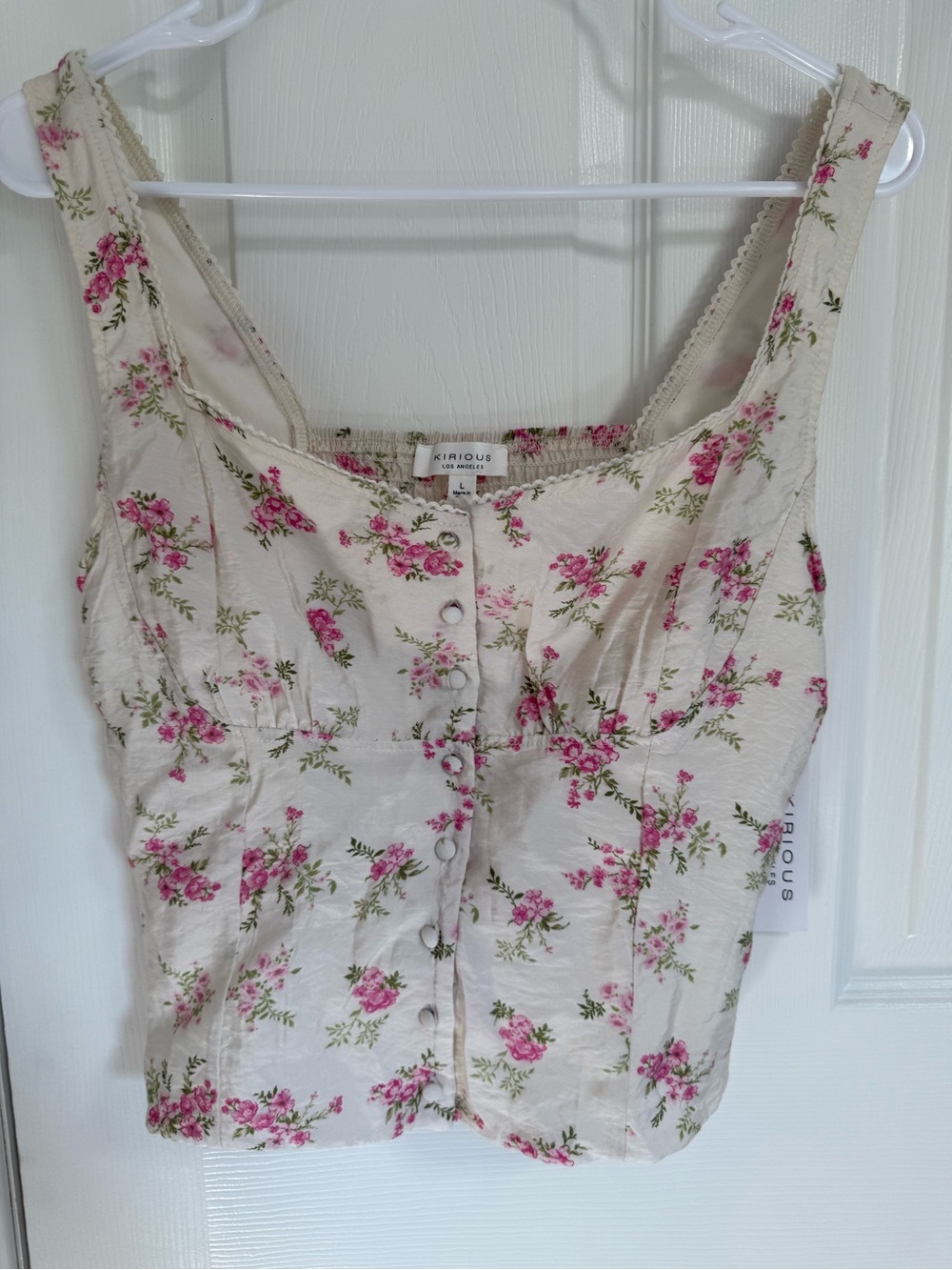 Kirious Cream Floral Button-Front Tank Top